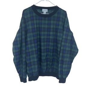 Vintage 90s IZOD Mens Plaid Pullover Windbreaker Green Blue Large Golf‎ Golfing